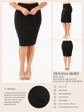 Zenana Outfitters Black Ponte Pencil Skirt